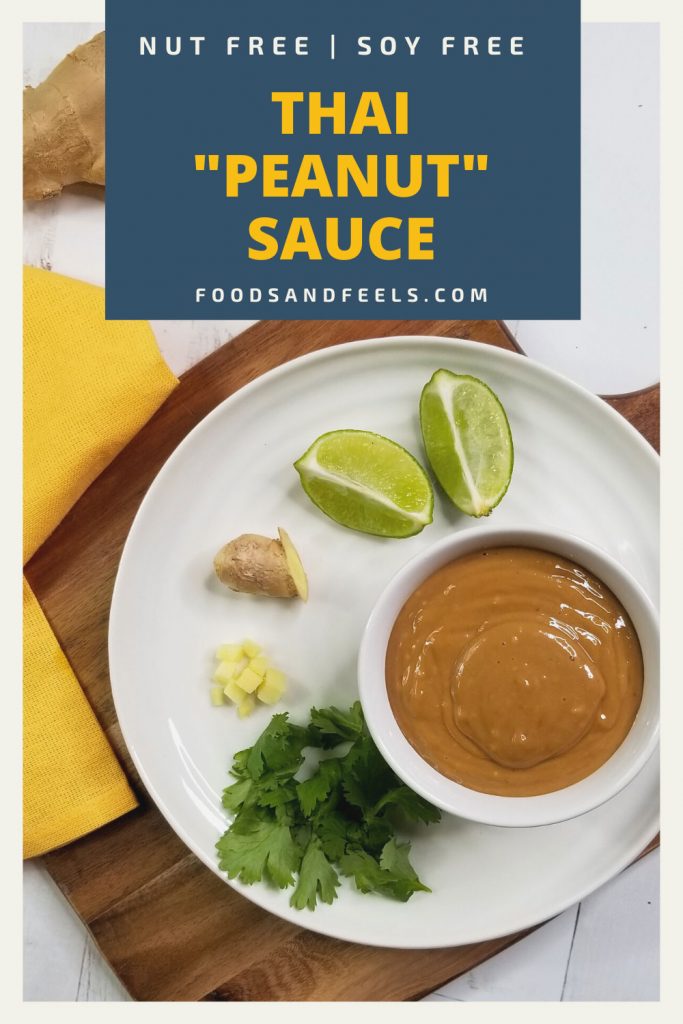 pinterest image for nut free thai peanut sauce recipe