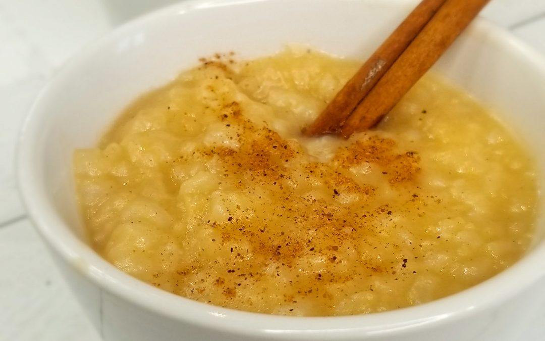 two servings of eggnog rice pudding ready to eat