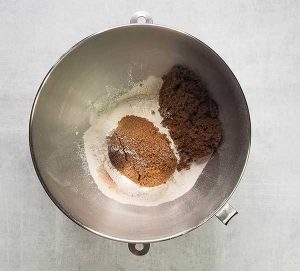 all dry ingredients in stand mixer bowl