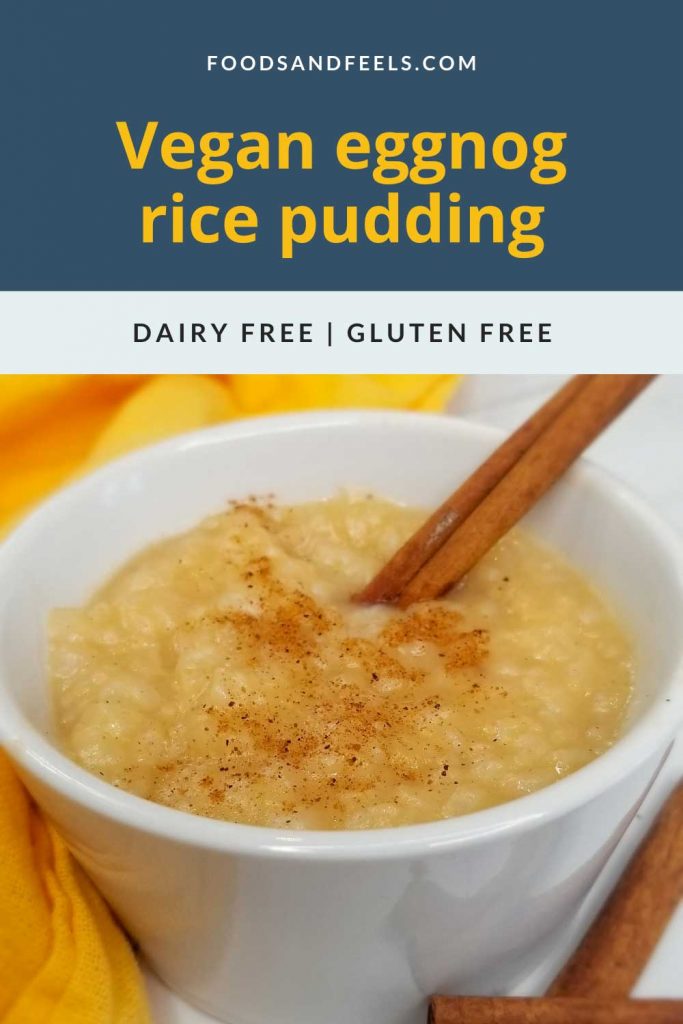 Pinterest image for vegan eggnog rice pudding