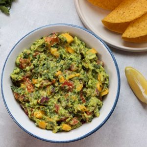 Top-down view of Mango avocado salsa