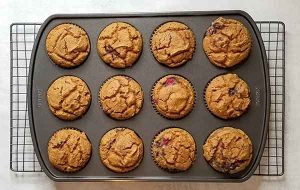 Cooked raspberry cassava flour muffins from the oven