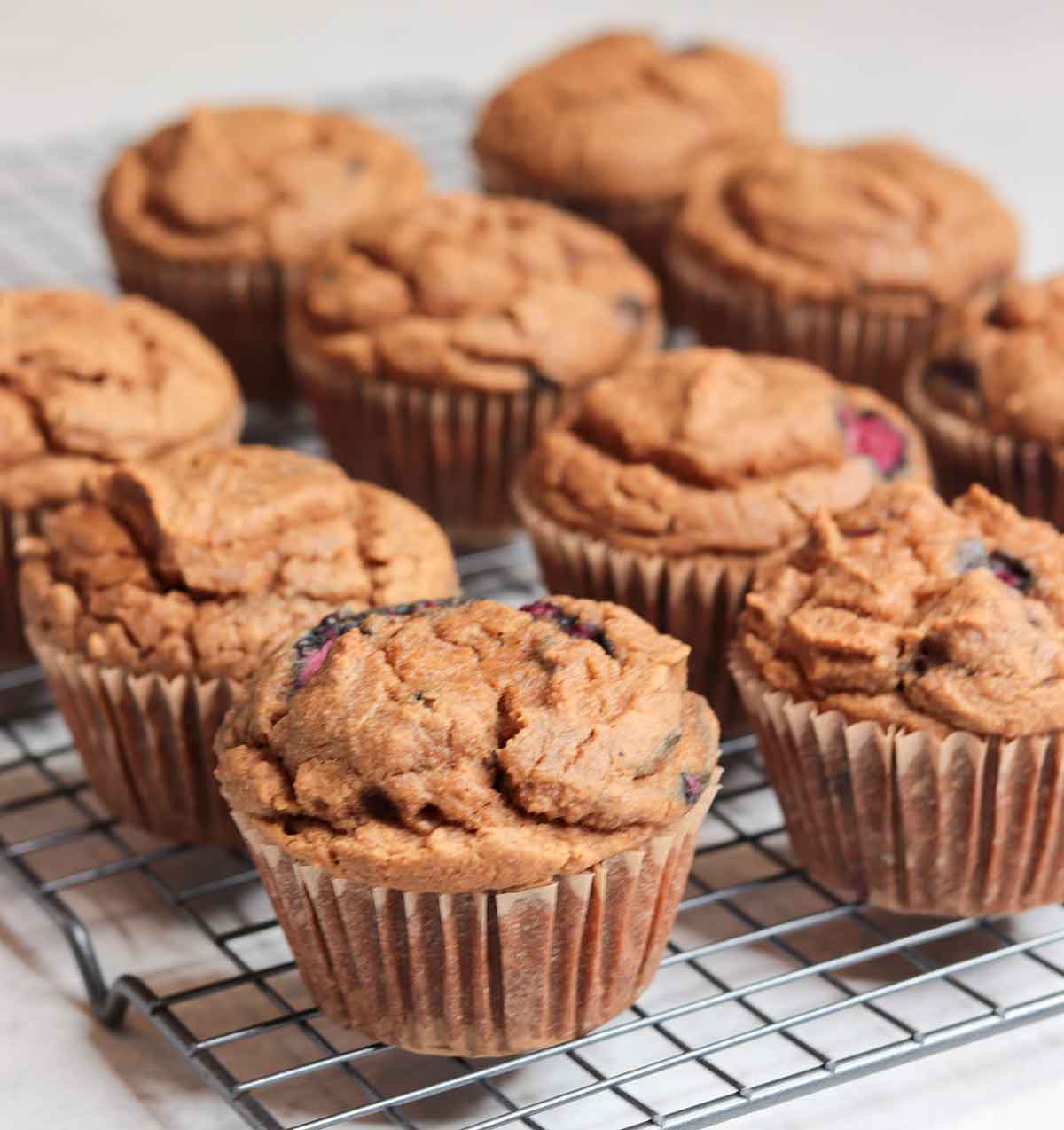 Muffins on cooling tray after coming out of the oven