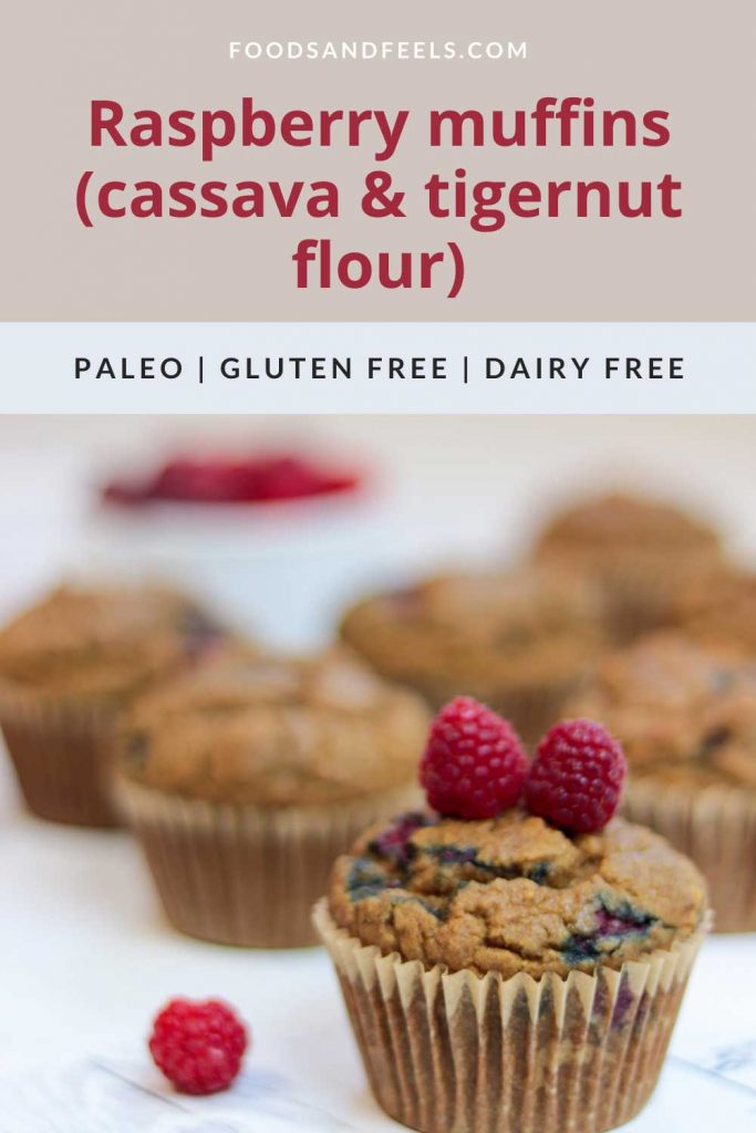 Pinterest image for raspberry cassava and tiger nut muffins recipe