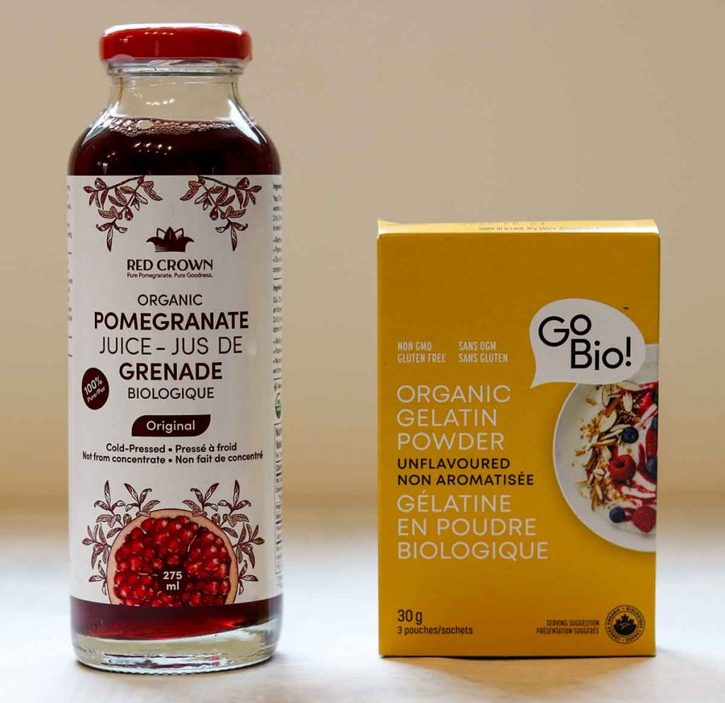 Ingredients for pomegranate gelatin gummies