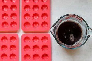 Gelatin and juice mixture ready to be poured into silicon moulds