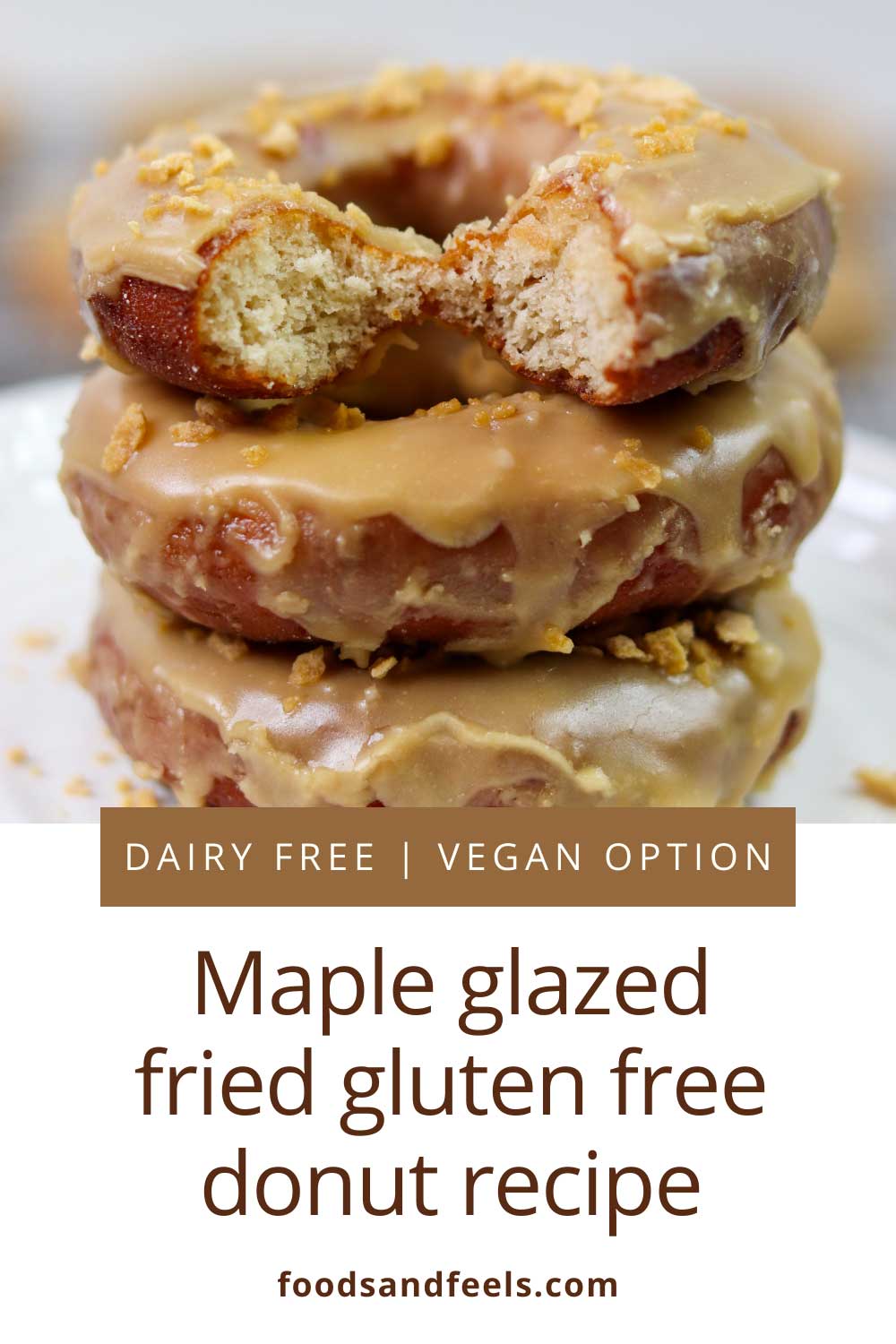 Pinterest image for maple glazed fried gluten-free donuts