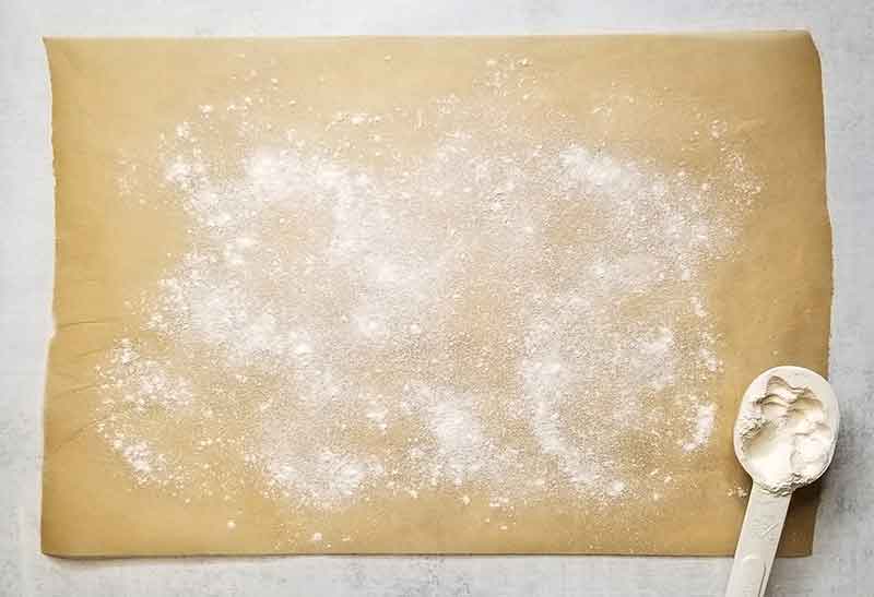 Parchment paper dusted with cassava flour