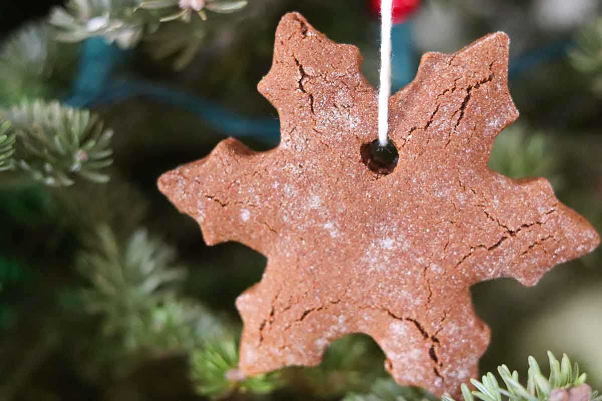 Cassava ginger bread cookies hanging from christmas tree