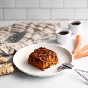 Side view of carrot ginger apple tiger nut cake