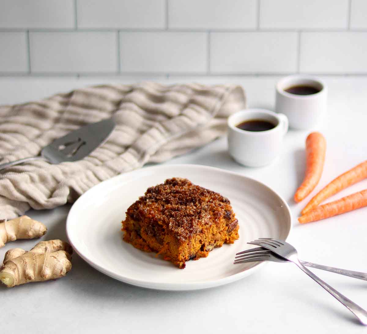 Side view of carrot ginger apple tiger nut cake