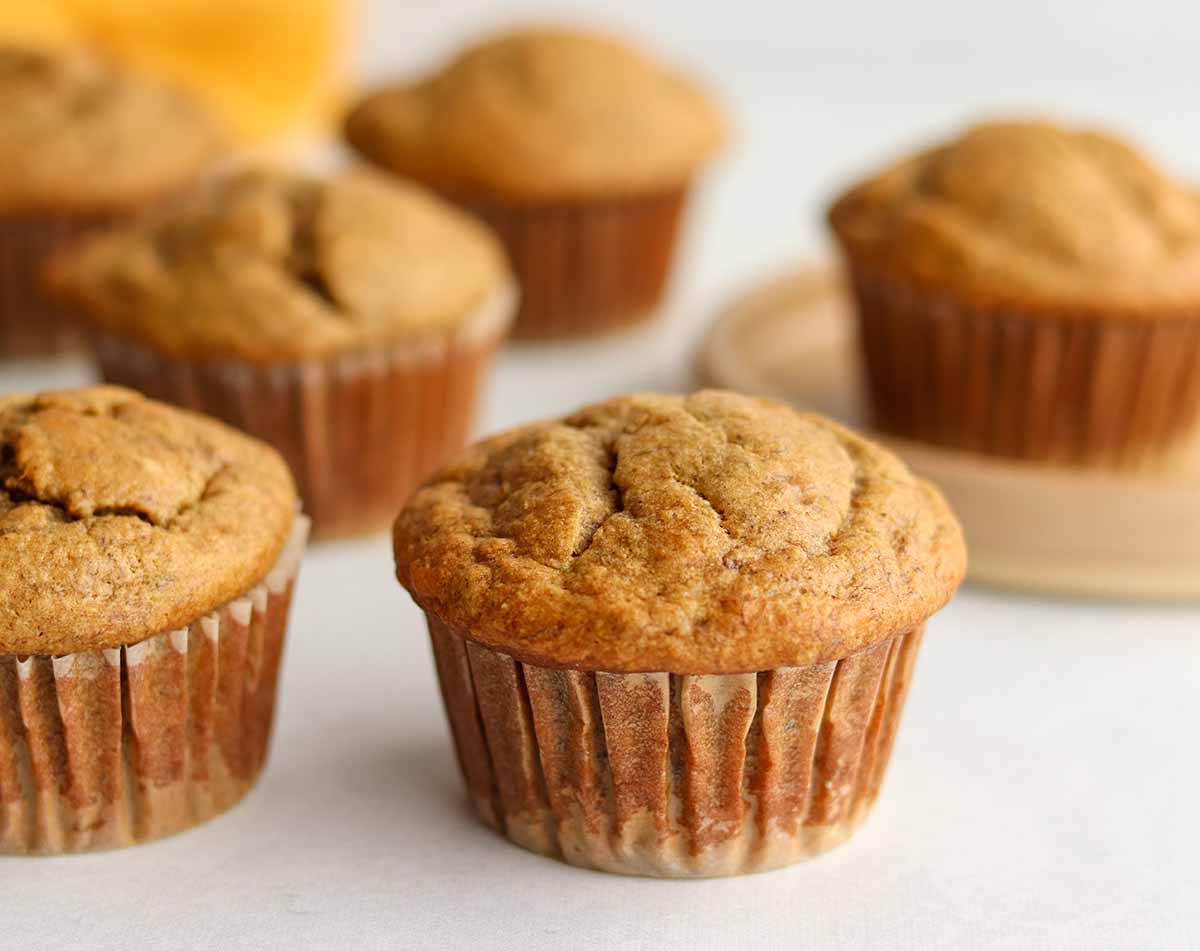 Side view of batch of oat flour muffins