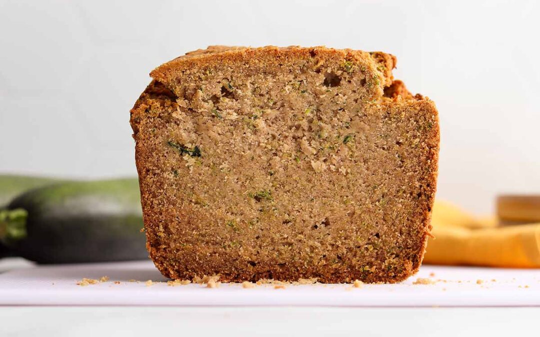 Head on view of sliced gluten free zucchini bread