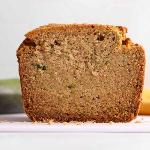 Head on view of sliced gluten free zucchini bread