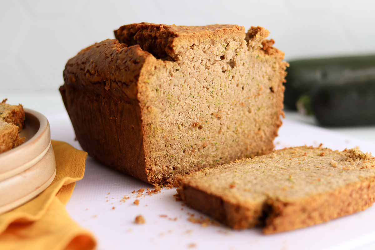 Side view of sliced gluten free zucchini bread