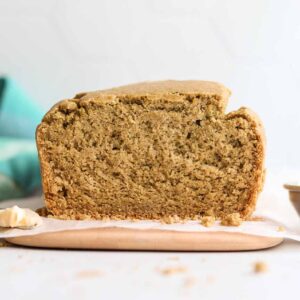 Close up view of sliced oat flour bread