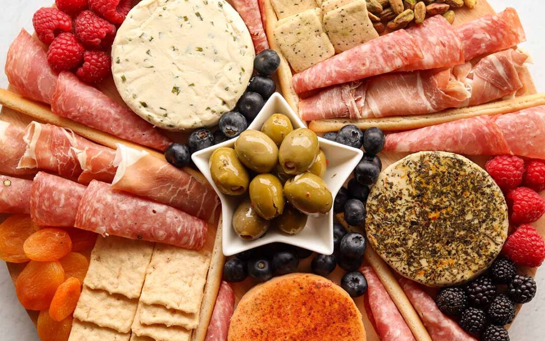 Full view of dairy free gluten free charcuterie board