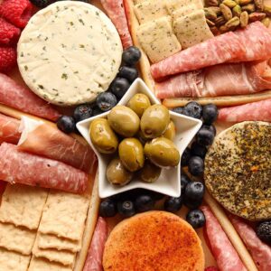 Full view of dairy free gluten free charcuterie board