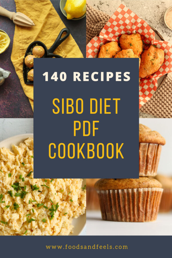cover image for sibo diet cookbook showing 4 dishes